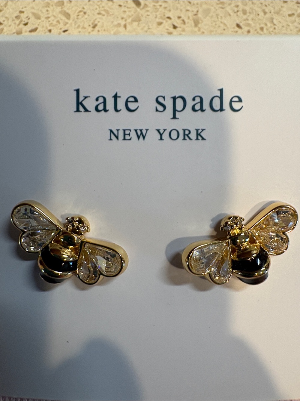 kate spade NWT “All A Buzz”  gold and black bee crystal stud earrings MSRP $68